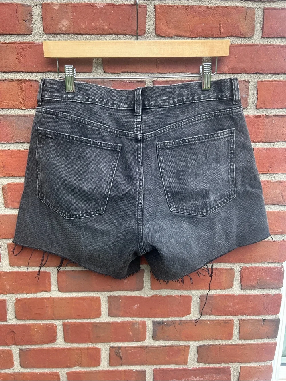 Madewell Washed The Brynn Long Black Denim High-Rise Cutoff Shorts
